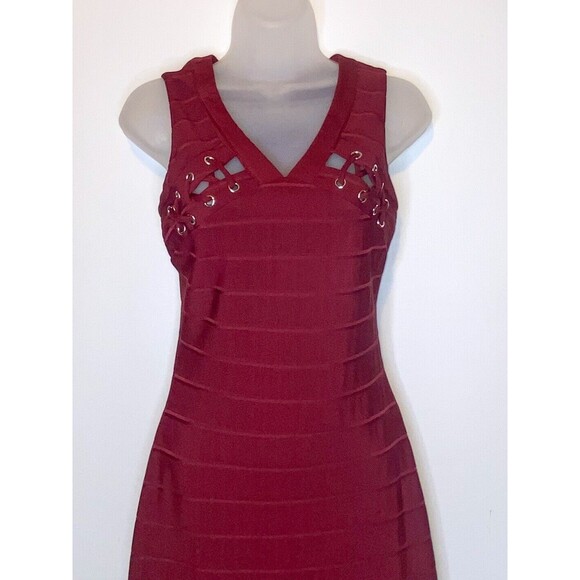 GUESS Bodycon Bandage Dress Size 2 Lace-Up Cut Out Exposed Zipper Sexy Cocktail - Picture 3 of 4